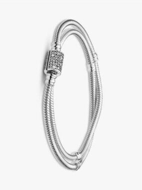 Pandora Moments Double Wrap Barrel Clasp Snake Chain Bracelet/Necklace